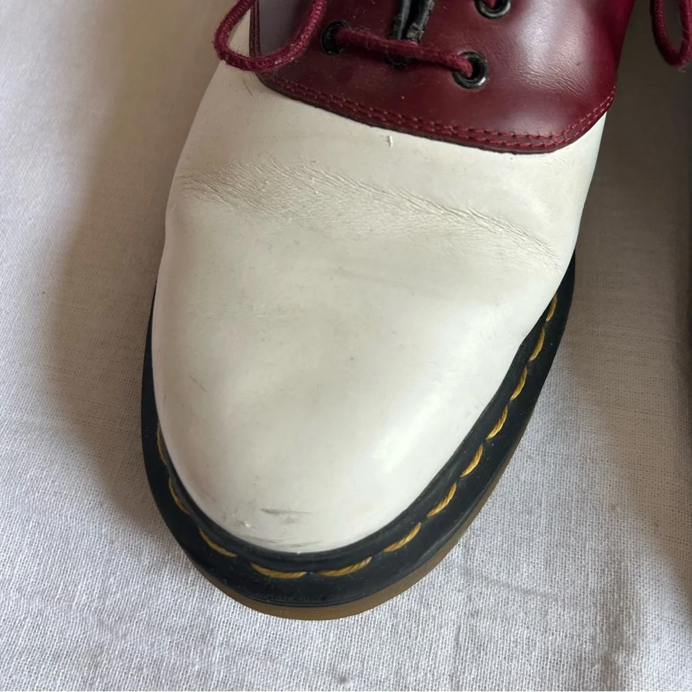 Dr. Martens | White and Burgundy Oxford Style Lace Up Shoes - Picture 3 of 16